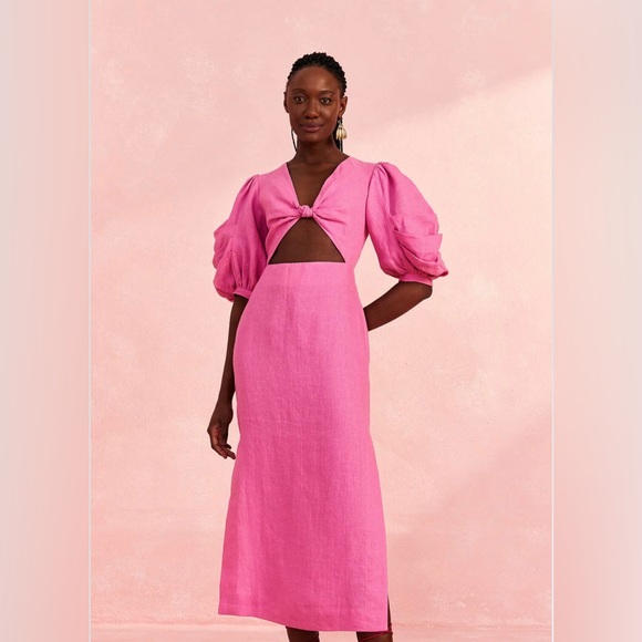 FARM Rio | Dresses | Farm Rio Pink Cut Out Short Sleeve Midi Dress |  Poshmark